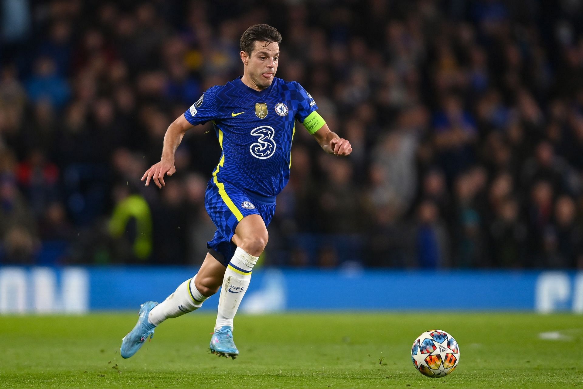 Cesas Azpilicueta in action v Lille OSC: Round Of Sixteen Leg One - UEFA Champions League